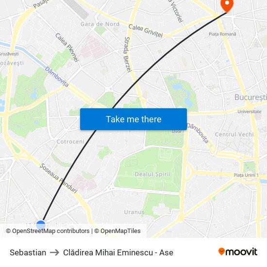 Sebastian to Clădirea Mihai Eminescu - Ase map