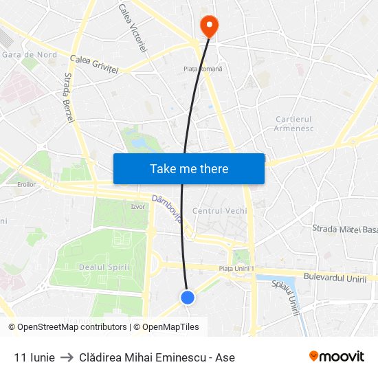 11 Iunie to Clădirea Mihai Eminescu - Ase map