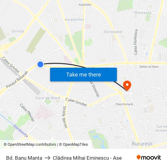 Bd. Banu Manta to Clădirea Mihai Eminescu - Ase map