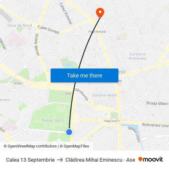 Calea 13 Septembrie to Clădirea Mihai Eminescu - Ase map
