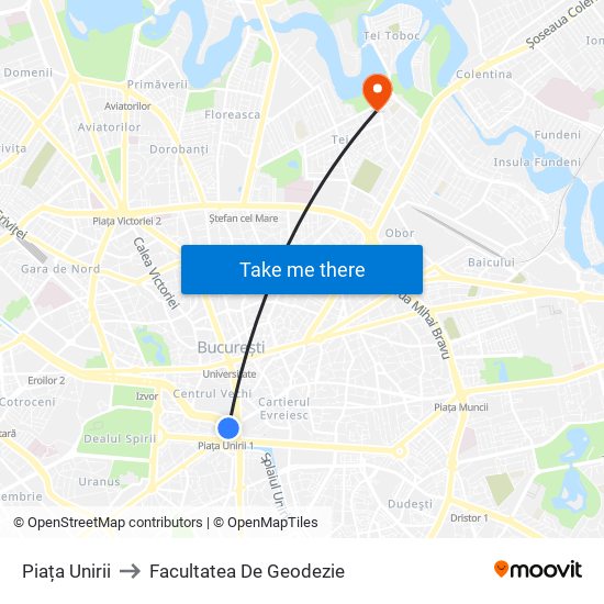 Piața Unirii to Facultatea De Geodezie map