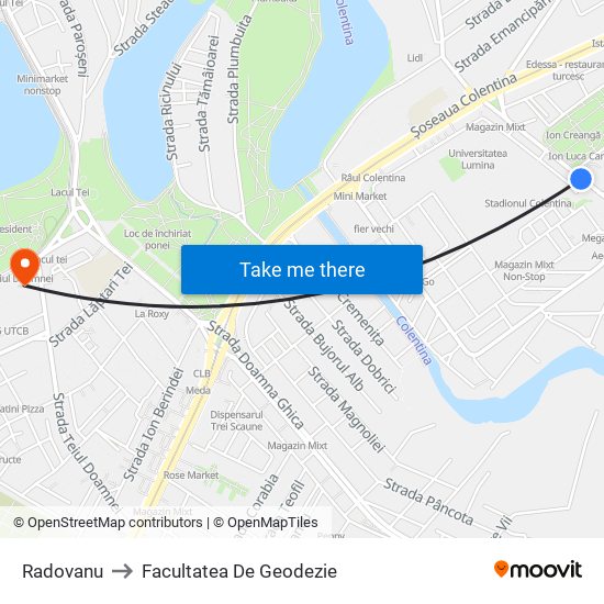 Radovanu to Facultatea De Geodezie map