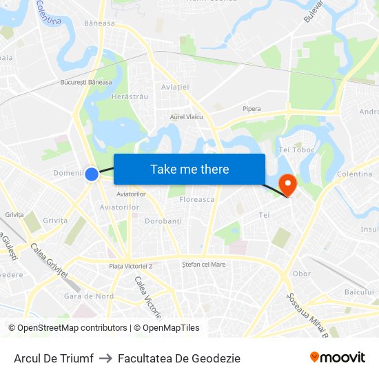 Arcul De Triumf to Facultatea De Geodezie map
