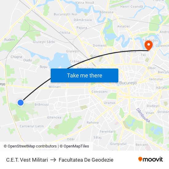 C.E.T. Vest Militari to Facultatea De Geodezie map