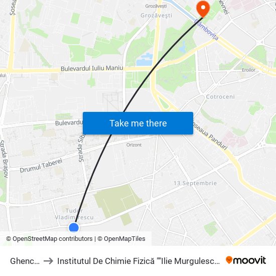Ghencea to Institutul De Chimie Fizică ""Ilie Murgulescu"" - Icf map