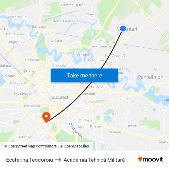 Ecaterina Teodoroiu to Academia Tehnică Militară map