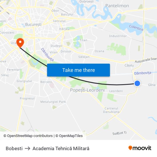 Bobesti to Academia Tehnică Militară map