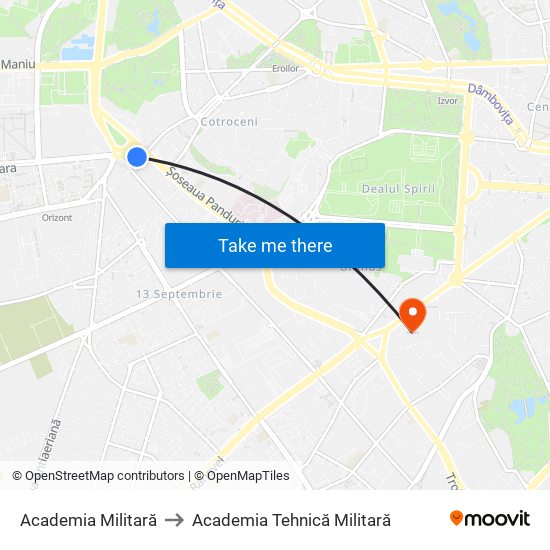 Academia Militară to Academia Tehnică Militară map