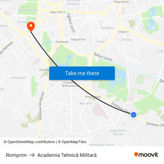 Romprim to Academia Tehnică Militară map