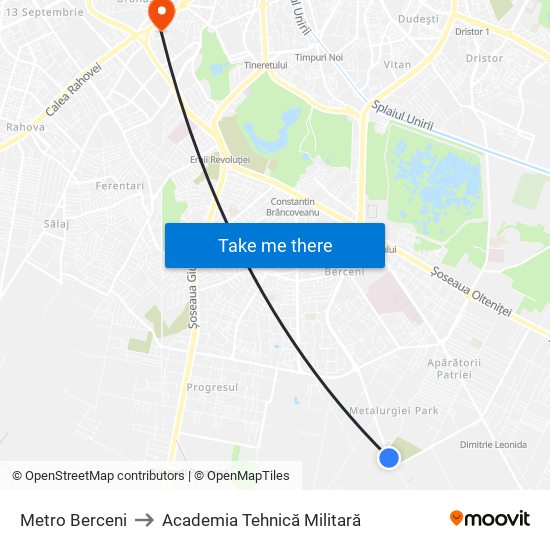 Metro Berceni to Academia Tehnică Militară map