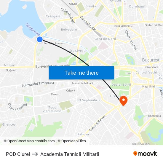 POD Ciurel to Academia Tehnică Militară map
