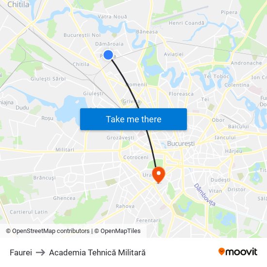 Faurei to Academia Tehnică Militară map