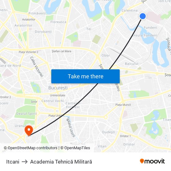 Itcani to Academia Tehnică Militară map