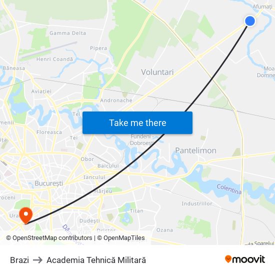 Brazi to Academia Tehnică Militară map