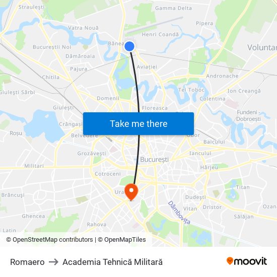 Romaero to Academia Tehnică Militară map