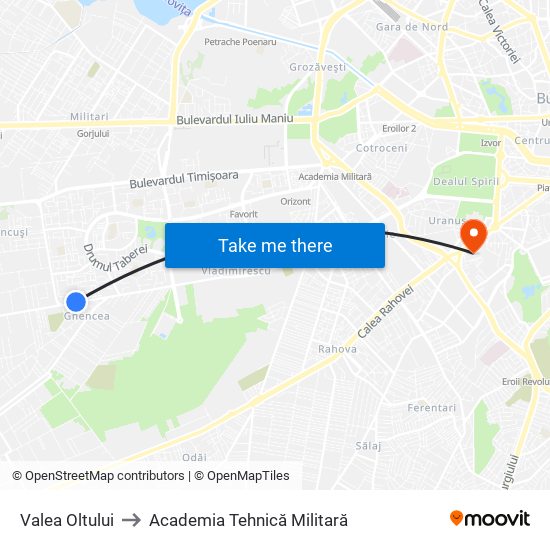 Valea Oltului to Academia Tehnică Militară map