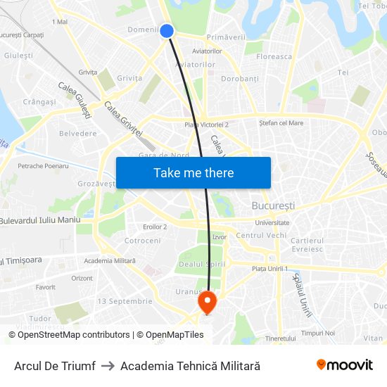 Arcul De Triumf to Academia Tehnică Militară map