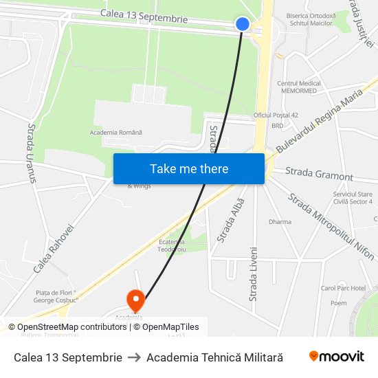 Calea 13 Septembrie to Academia Tehnică Militară map