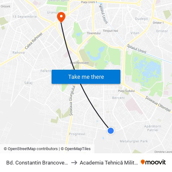 Bd. Constantin Brancoveanu to Academia Tehnică Militară map