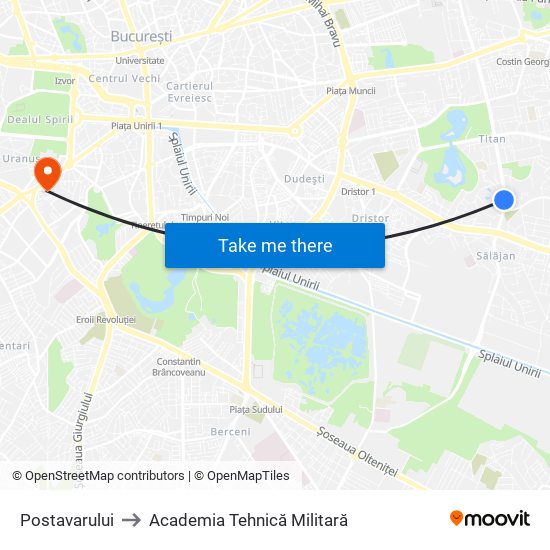 Postavarului to Academia Tehnică Militară map
