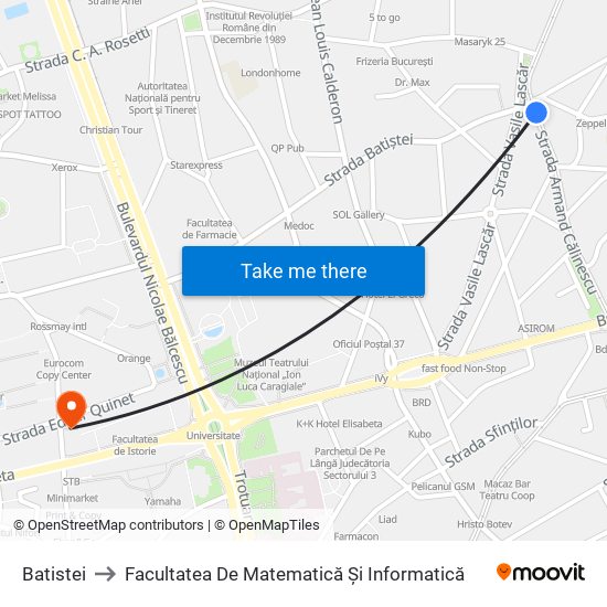 Batistei to Facultatea De Matematică Și Informatică map