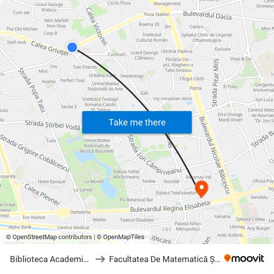 Biblioteca Academiei Romane to Facultatea De Matematică Și Informatică map