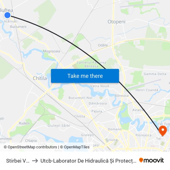 Stirbei Voda to Utcb-Laborator De Hidraulică Și Protecția Mediului map