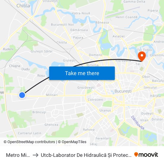 Metro Militari to Utcb-Laborator De Hidraulică Și Protecția Mediului map