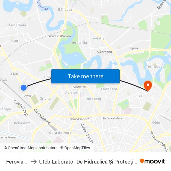 Feroviarilor to Utcb-Laborator De Hidraulică Și Protecția Mediului map