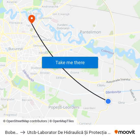 Bobesti to Utcb-Laborator De Hidraulică Și Protecția Mediului map