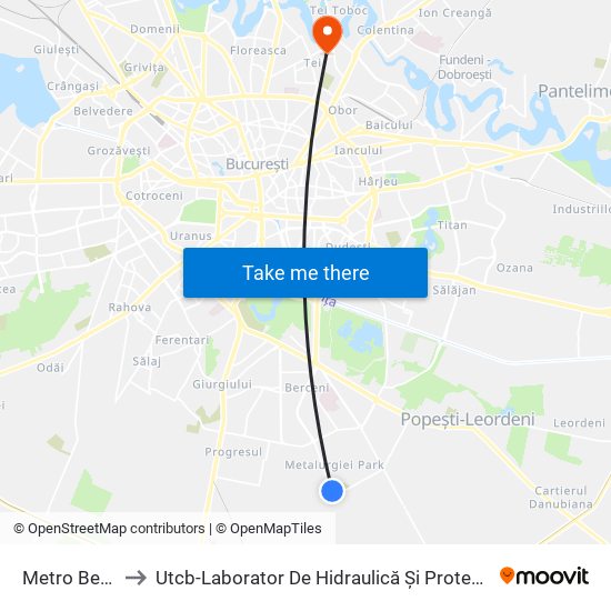 Metro Berceni to Utcb-Laborator De Hidraulică Și Protecția Mediului map