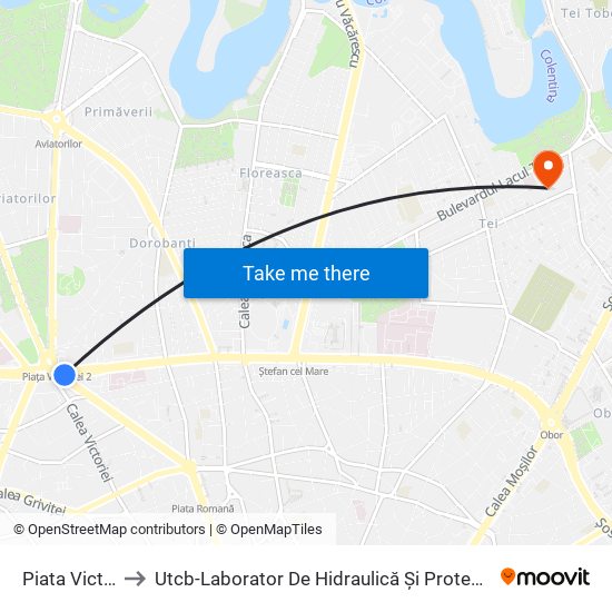 Piata Victoriei to Utcb-Laborator De Hidraulică Și Protecția Mediului map