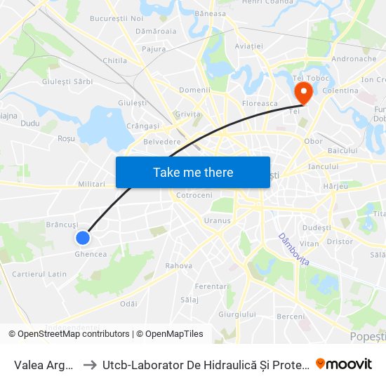 Valea Argesului to Utcb-Laborator De Hidraulică Și Protecția Mediului map