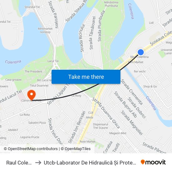 Raul Colentina to Utcb-Laborator De Hidraulică Și Protecția Mediului map