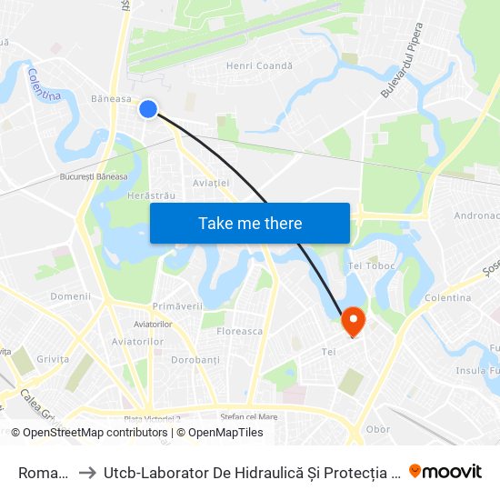 Romaero to Utcb-Laborator De Hidraulică Și Protecția Mediului map
