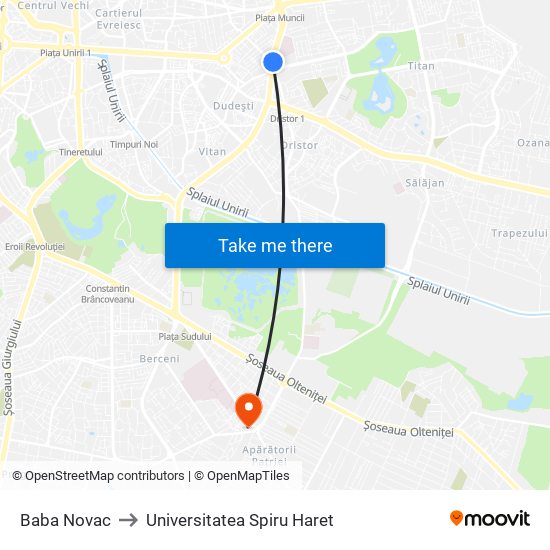 Baba Novac to Universitatea Spiru Haret map
