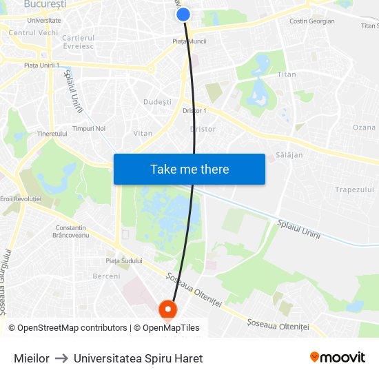Mieilor to Universitatea Spiru Haret map