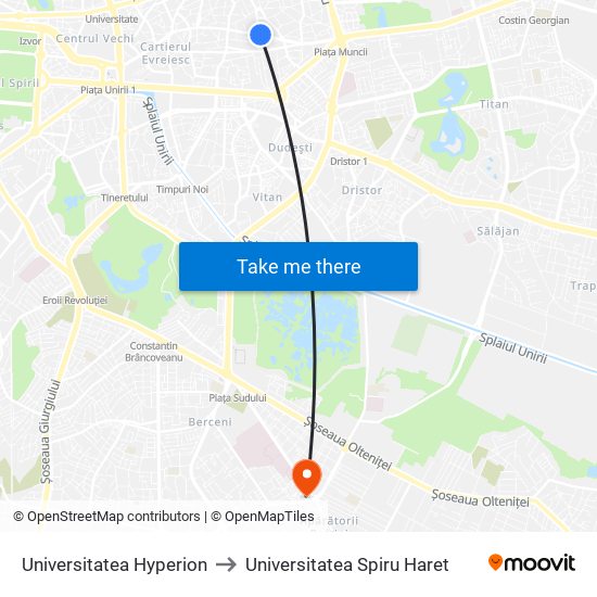 Universitatea Hyperion to Universitatea Spiru Haret map