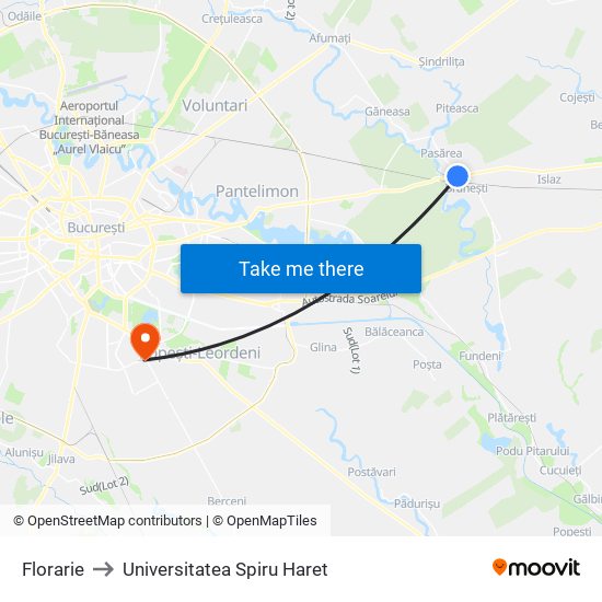 Florarie to Universitatea Spiru Haret map