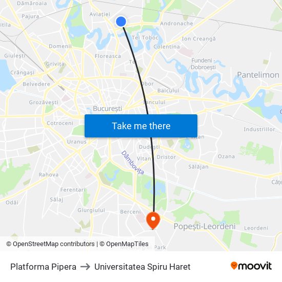 Platforma Pipera to Universitatea Spiru Haret map