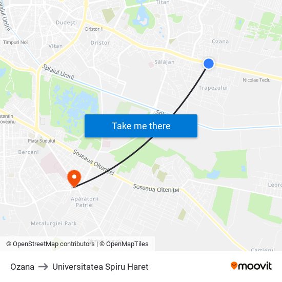 Ozana to Universitatea Spiru Haret map