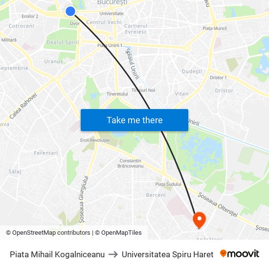 Piata Mihail Kogalniceanu to Universitatea Spiru Haret map