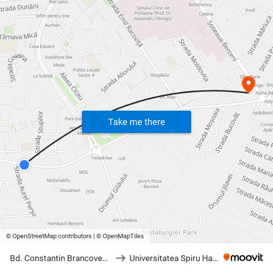 Bd. Constantin Brancoveanu to Universitatea Spiru Haret map