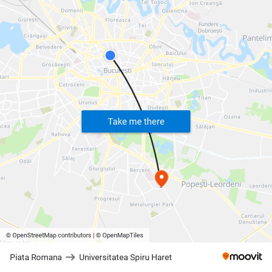 Piata Romana to Universitatea Spiru Haret map