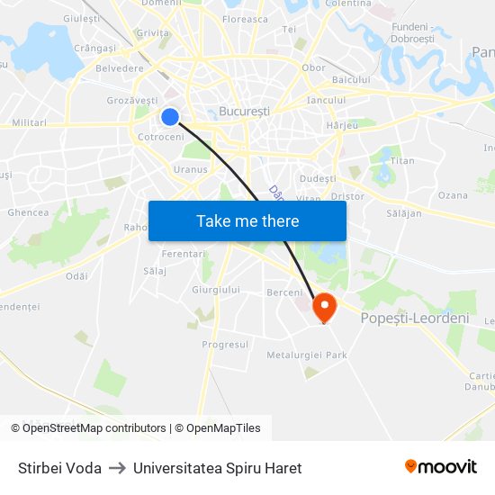 Stirbei Voda to Universitatea Spiru Haret map