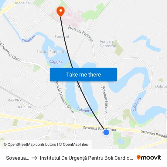 Soseaua Pantelimon to Institutul De Urgență Pentru Boli Cardiovasculare ""Prof. Dr. C.C. Iliescu"" (Clădirea B) map