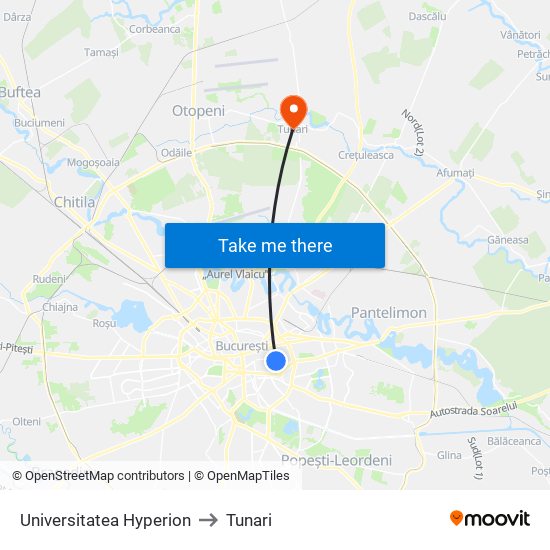 Universitatea Hyperion to Tunari map
