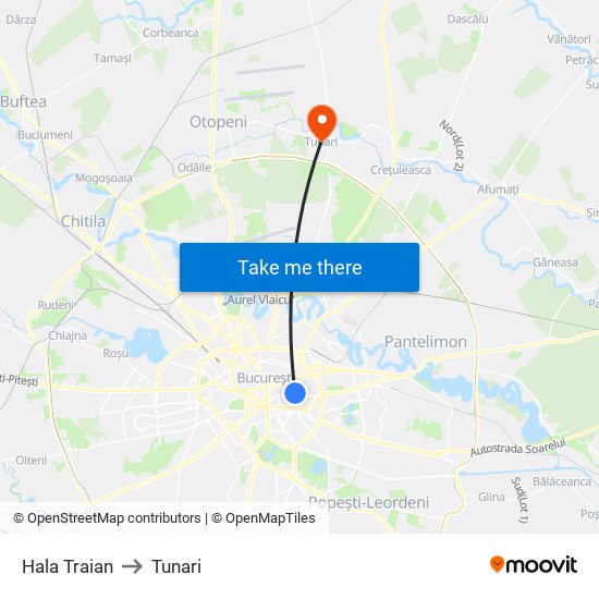Hala Traian to Tunari map