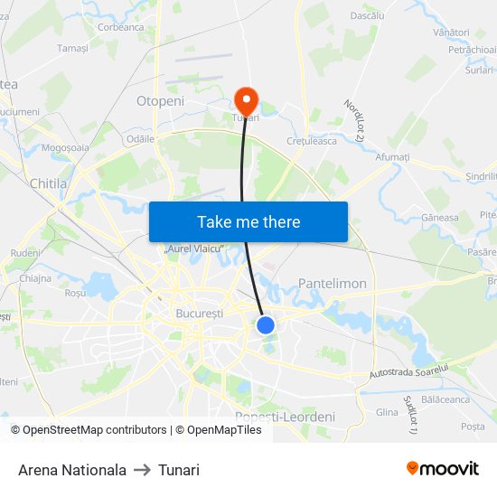 Arena Nationala to Tunari map