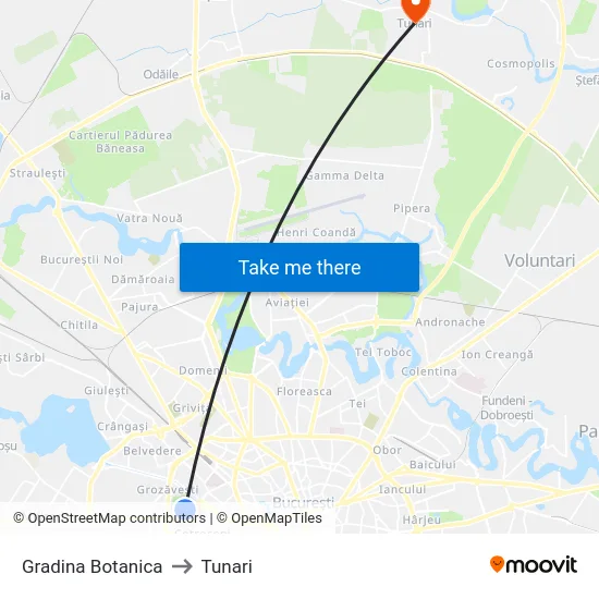 Gradina Botanica to Tunari map